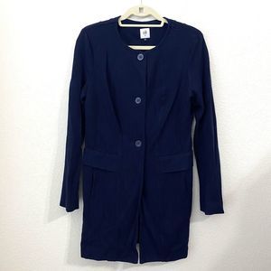 CAbi Lido Jacket Womens Sz M Navy Blue Ponte Knit Front Button Long Blazer 5093